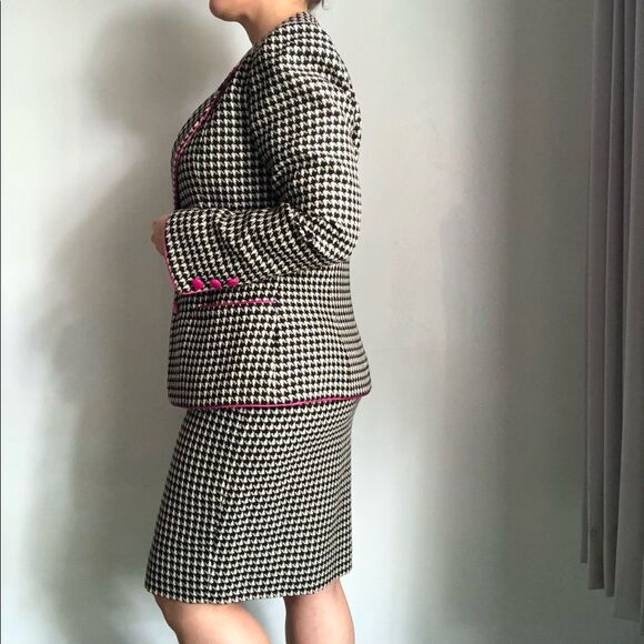 VTG 80s Ungaro Houndstooth Blazer & Pencil Skirt Suit SET S Wool Preppy Career - Picture 4 of 14